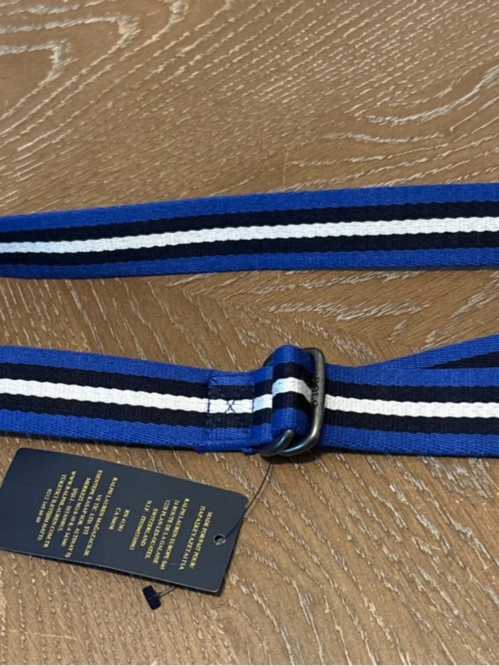 Polo Ralph Lauren Blue, White & Black Striped Slip Belt